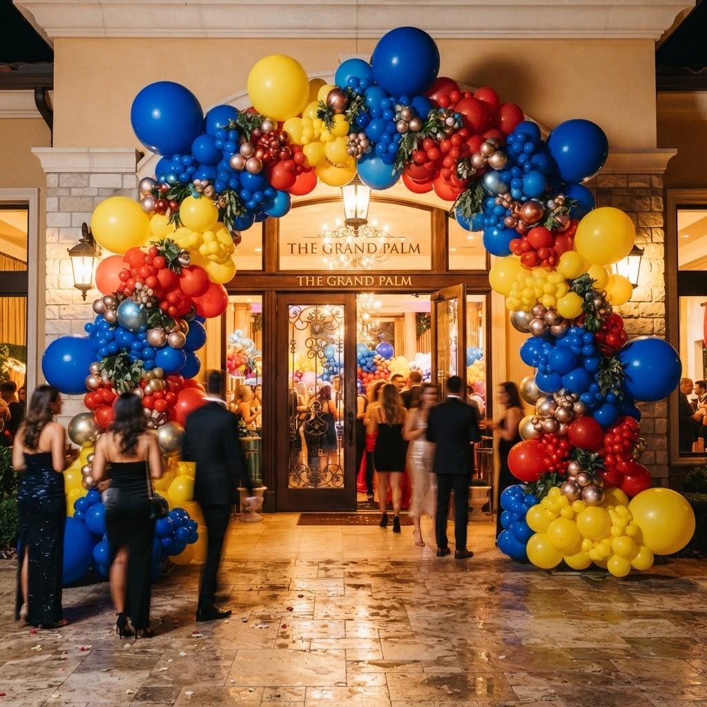 Arco de balões coloridos em festa