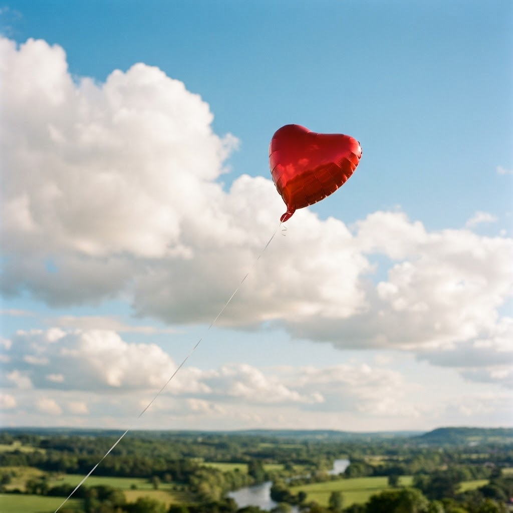 Balão de coração vermelho no céu